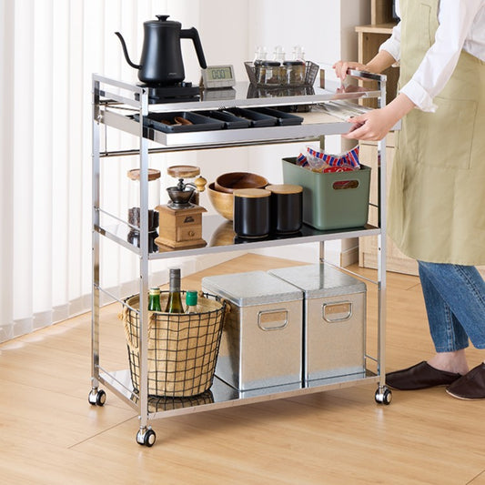 日本製 燕三条 ステンレス作業台ワゴン 幅73.5cm 引出付き ハンドル付き キッチンワゴン 作業台 調理台 スリム キャスター付き おしゃれ ステンレス天板 シルバー ステンレスワゴン キッチンラック(代引不可)