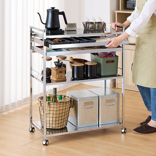 日本製 燕三条 ステンレス作業台ワゴン 幅73.5cm 2段 引出付き ハンドル付き キッチンワゴン 作業台 調理台 スリム キャスター付き おしゃれ ステンレス天板 シルバー ステンレスワゴン(代引不可)