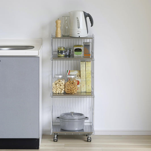 下村企販 日本製 燕三条 ステンレス棚のスタッキングワゴン 3段 キッチンワゴン ストッカー キッチンラック バスケット かご キャスター 頑丈 ステンレス スタッキングワゴン