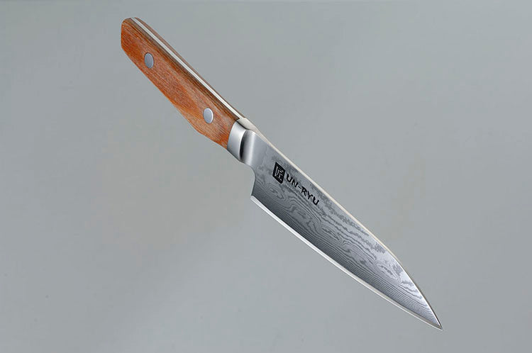 【美しい霞模様のダマスカス包丁】UN-RYU 雲竜 ペティナイフ 12.2cm 日本製 燕三条 霞模様 木ハンドル 包丁 ナイフ 122mm 41567 下村工業