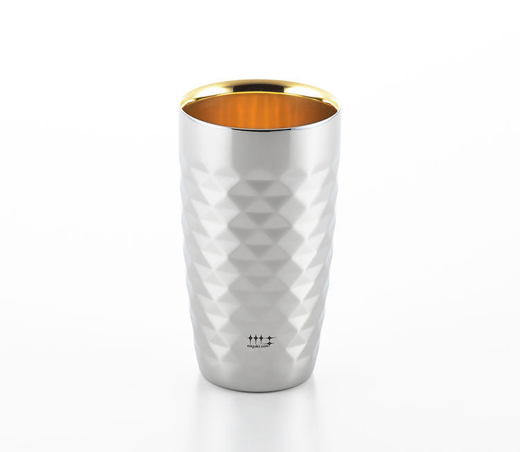 磨き屋シンジケート 2重ビアタンブラー370ml ダイアモンドカット 内面金メッキ仕上げ 日本製 ステンレス製 ギフト 誕生日 父の日 お祝い ビール ヨシカワ 燕三条 Yoshikawa