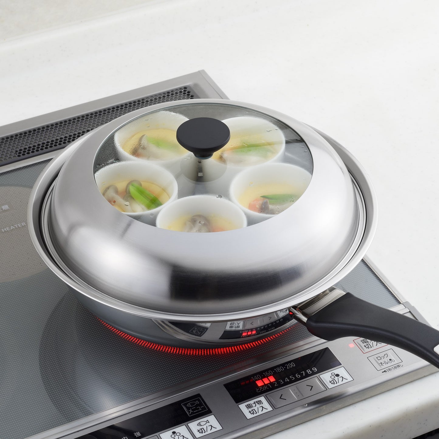 ヨシカワ 見える! フライパン用蒸し器 28~30cm用 のせるだけ 簡単蒸し料理 日本製 燕三条 ステンレス製 蒸しプレート ガラス蓋 スチーム 茶碗蒸し とうもろこし 肉まん YJ3278 Yoshikawa