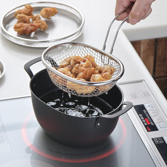 ヨシカワ aikata 鉄製揚げ鍋+専用ザル+フタ 3点セット 日本製 燕三条 ガス火 IH対応 楕円 オーバル 天ぷら鍋 揚げ鍋 ざる ザル フタ 蓋 フライヤー バスケット アイカタ Yoshikawa