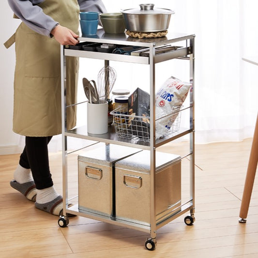 日本製 燕三条 ステンレス作業台ワゴン 幅50cm 引出し付き キッチンワゴン 調理台 キャスター付き 引き出し付き 棚 ラック スリム キッチン収納 おしゃれ(代引不可)