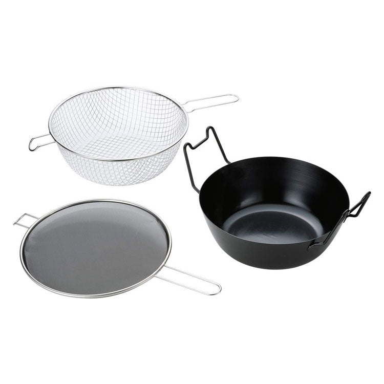 ラバーゼ 日本製 鉄揚げ鍋 28cm 3点セット ガス火・IH対応 揚げ鍋 油切り 油はね防止ネット 燕三条 鉄製 両手鍋 天ぷら鍋 有元葉子 監修 la base おしゃれ