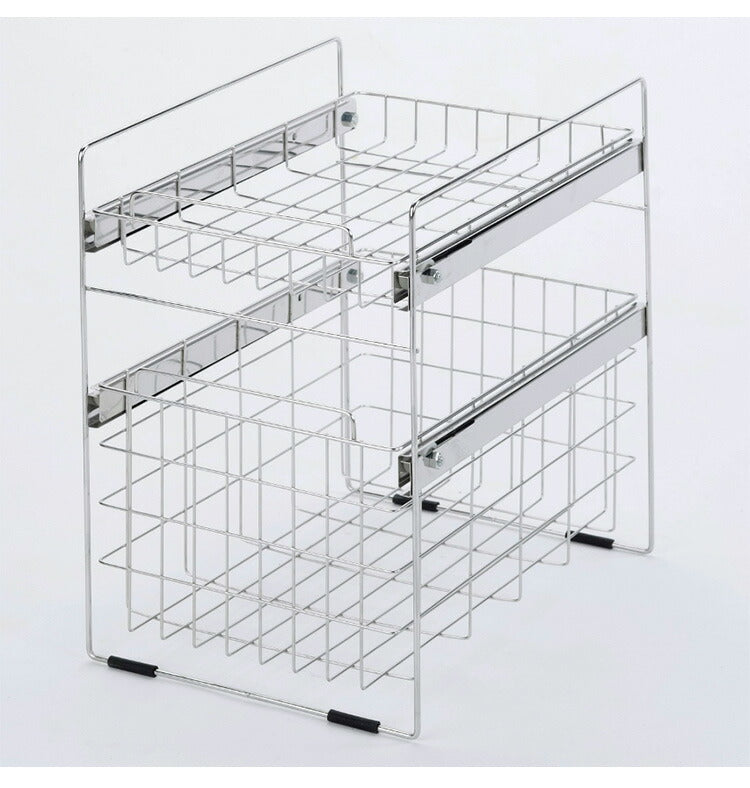 日本製 燕三条 ステンレス洗面台下ラック 2段 スライド棚 洗面台下収納 洗面所収納 洗面台ラック シンク下ラック シンク下収納 省スペース ステンレス製(代引不可)