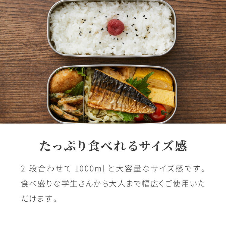 工房アイザワ ランチボックス 2段 500ml×2 1000ml 日本製 燕三条 弁当箱 角型 角長ランチボックス フードボックス フードコンテナ 弁当 ランチBOX ステンレス ゴム付き 仕切り付き パッキン付き