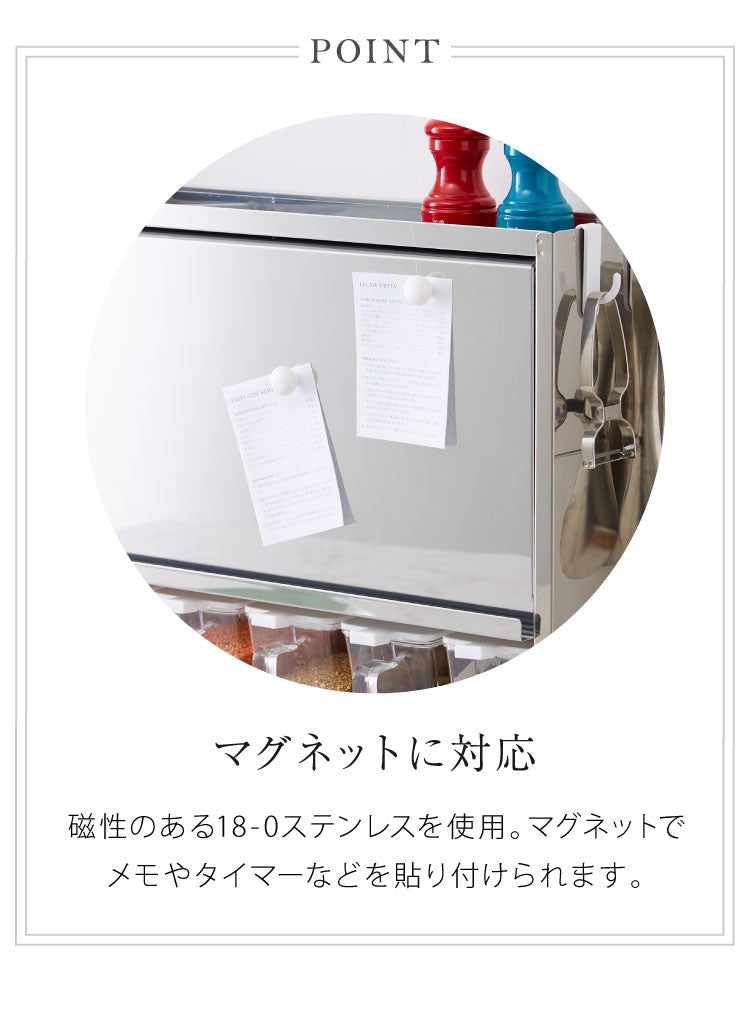 日本製 燕三条 スパイスラック 4杯 ステンレス 調味料ポット付き フラップ扉 調味料ラック キッチン収納 調味料 カウンター上収納 調味料入れ キッチン コンパクト シンプル おしゃれ 棚 卓上 台所(代引不可)