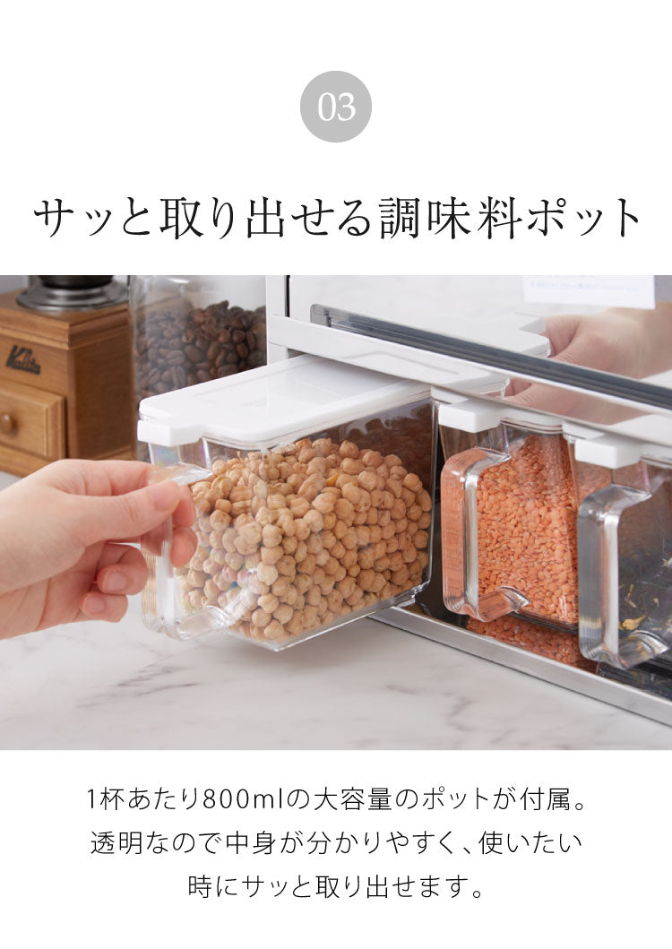 日本製 燕三条 スパイスラック 4杯 ステンレス 調味料ポット付き フラップ扉 調味料ラック キッチン収納 調味料 カウンター上収納 調味料入れ キッチン コンパクト シンプル おしゃれ 棚 卓上 台所(代引不可)