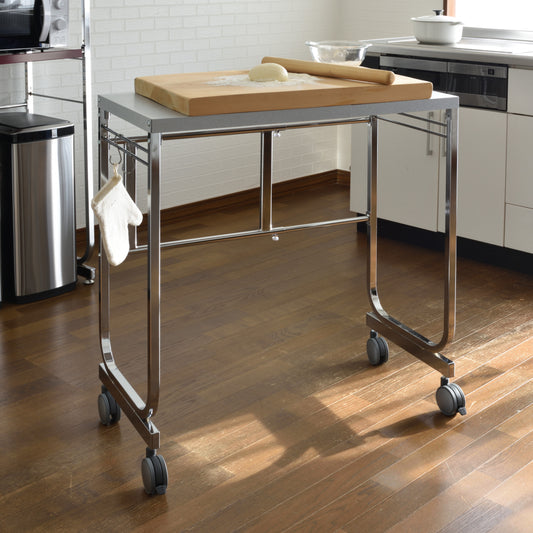 日本製 燕三条 伸縮キッチンサイドカウンター 作業台ワゴン 幅55~90cm 伸縮式 キッチンカウンター キッチンワゴン ガルバリウム鋼板使用 伸縮 伸縮式 作業台 ワゴン ゴミ箱ラック ごみ箱ラック(代引不可)
