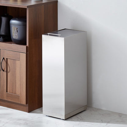 隠せる ステンレスダストボックス 30L袋用 隠しキャスター付き スタイリッシュ ゴミ箱 スライド式 フタ付き 蓋付き シンプル ごみ箱 スリム 省スペース おしゃれ 角型 リビング キッチン デスク