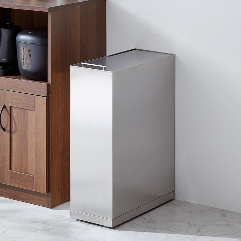 隠せる ステンレスダストボックス 45L袋用 隠しキャスター付き スタイリッシュ ゴミ箱 スライド式 フタ付き 蓋付き シンプル ごみ箱 スリム 省スペース おしゃれ 角型 リビング キッチン デスク