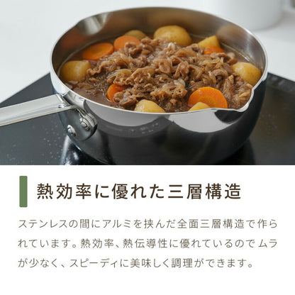 日本製 燕三条 雪平鍋 16cm 20年保証 エレックマスタープロ IH対応 フジノス アルミ ステンレス 3層構造 鍋 片手鍋 小鍋 熱効率 ガス火対応 プロ仕様 スピーディ 熱ムラ少ない 行平 雪平 ミルクパン(代引不可)