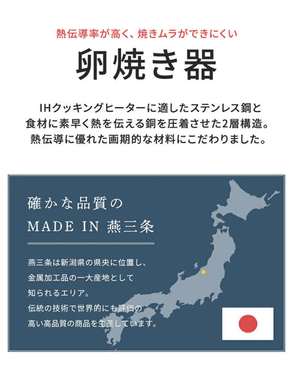 日本製 燕三条 銅クラッド玉子焼き器 フジノス 銅の卵焼き器 IH対応 銅 ステンレス 2層構造 ガス火対応 木柄 玉子焼き器 たまご焼き器 玉子焼きフライパン 卵焼きフライパン エッグパン(代引不可)