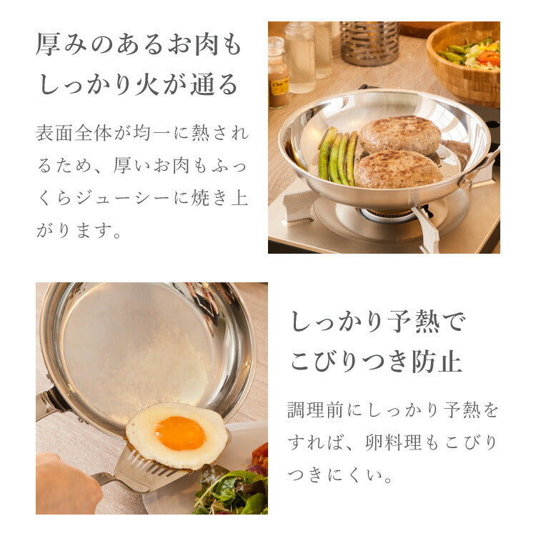 日本製 燕三条 ステンレス3層フライパン 20cm 20年保証 ガス火・IH対応 アルミクラッド三層フライパン ステンレス製 フライパン フッ素不使用 フジノス(代引不可)