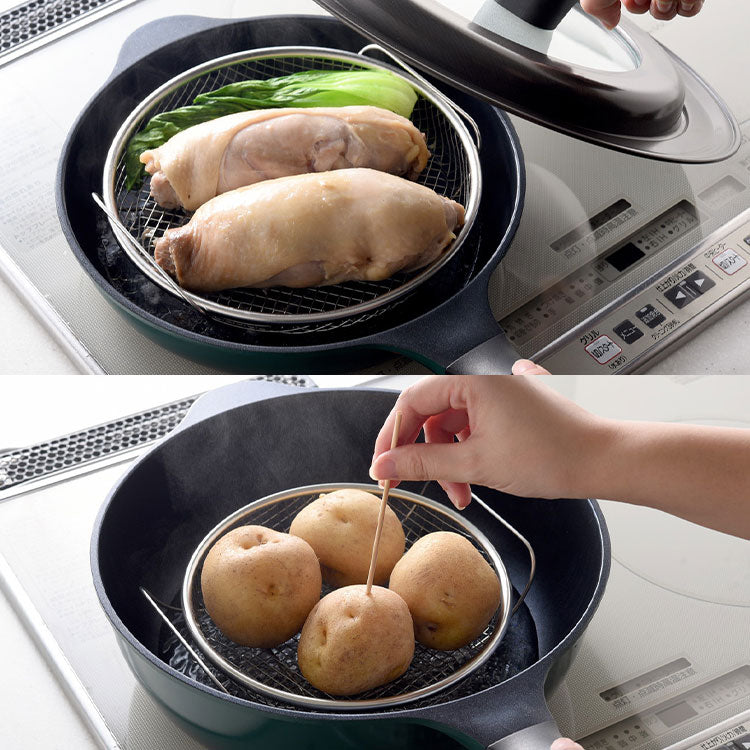 日本製 燕三条 蒸しザルセット 2段 お皿のざる&専用スタンドセット