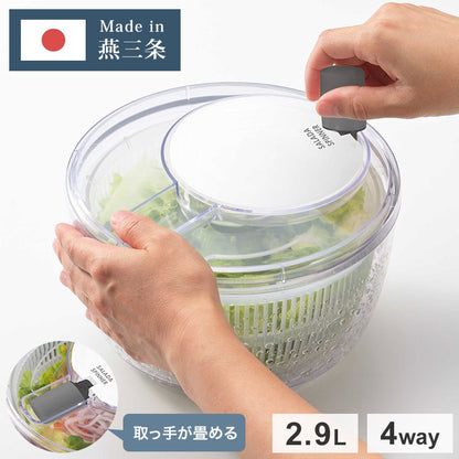 日本製 燕三条 クリアサラダスピナー 21cm 取っ手がたためる コンパクト フラット 食洗機対応 4way 野菜水切り器 サラダボウル 湯切り ザル ざる セット 回転式 分解できる お手入れ簡単 透明 おしゃれ