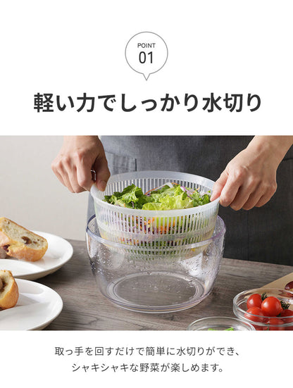 日本製 燕三条 クリアサラダスピナー 21cm 取っ手がたためる コンパクト フラット 食洗機対応 4way 野菜水切り器 サラダボウル 湯切り ザル ざる セット 回転式 分解できる お手入れ簡単 透明 おしゃれ
