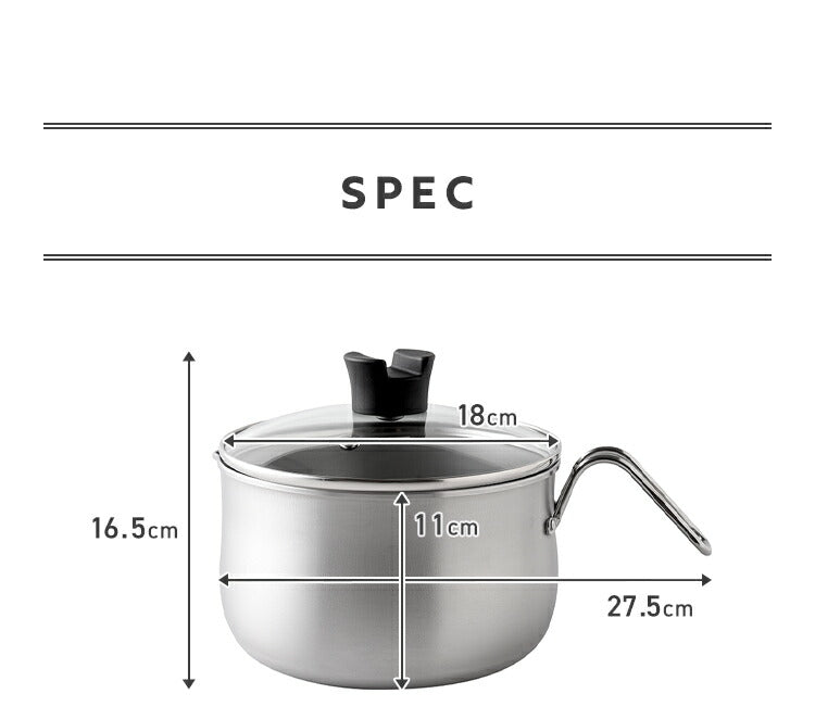 日本製 燕三条 ステンレスマルチポット 18cm 深型 ガラス蓋付き ガス火 IH対応 2.9L 逸品物創 ステンレス製 鍋 コンパクト スリム 片手鍋 揚げ鍋 天ぷら鍋 フライパン ミルクパン 78203