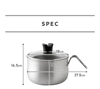 日本製 燕三条 ステンレスマルチポット 18cm 深型 ガラス蓋付き ガス火 IH対応 2.9L 逸品物創 ステンレス製 鍋 コンパクト スリム 片手鍋 揚げ鍋 天ぷら鍋 フライパン ミルクパン 78203