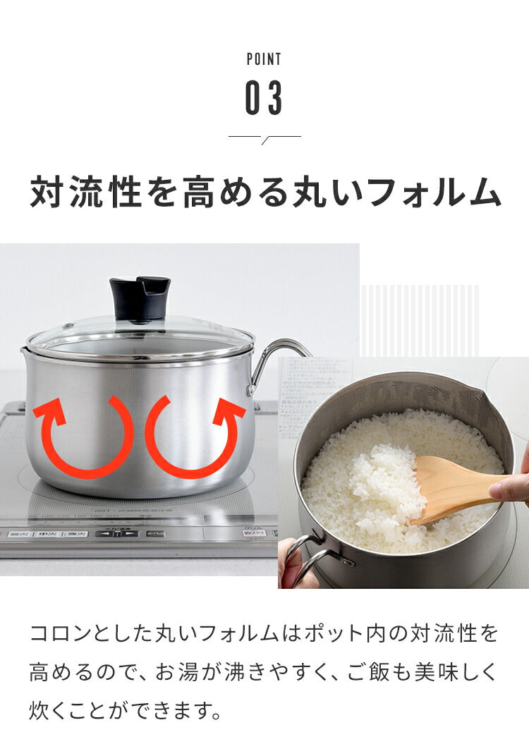 日本製 燕三条 ステンレスマルチポット 18cm 深型 ガラス蓋付き ガス火