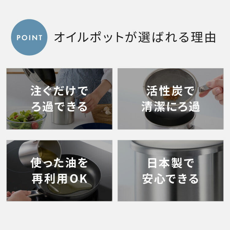 【交換用カートリッジ5個セット】日本製 燕三条 ステンレス オイルポット 活性炭フィルター 適正容量500ml AN0225 薄型 活性炭カートリッジ 薄型活性炭 ろ過時間 早い 油こし器 ろ過 ヨシカワ and