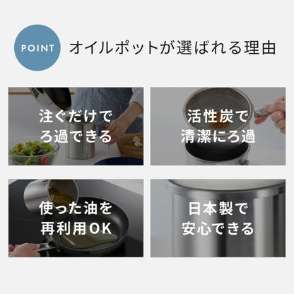 【交換用カートリッジ5個セット】日本製 燕三条 ステンレス オイルポット 活性炭フィルター 適正容量500ml AN0225 薄型 活性炭カートリッジ 薄型活性炭 ろ過時間 早い 油こし器 ろ過 ヨシカワ and