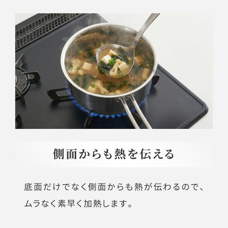 シチューパン　PRODENI SUS304 片手鍋 18cm 日本製 燕三条 ステンレス3層片手鍋 18cm IH対応 蓋付き 全面鏡面