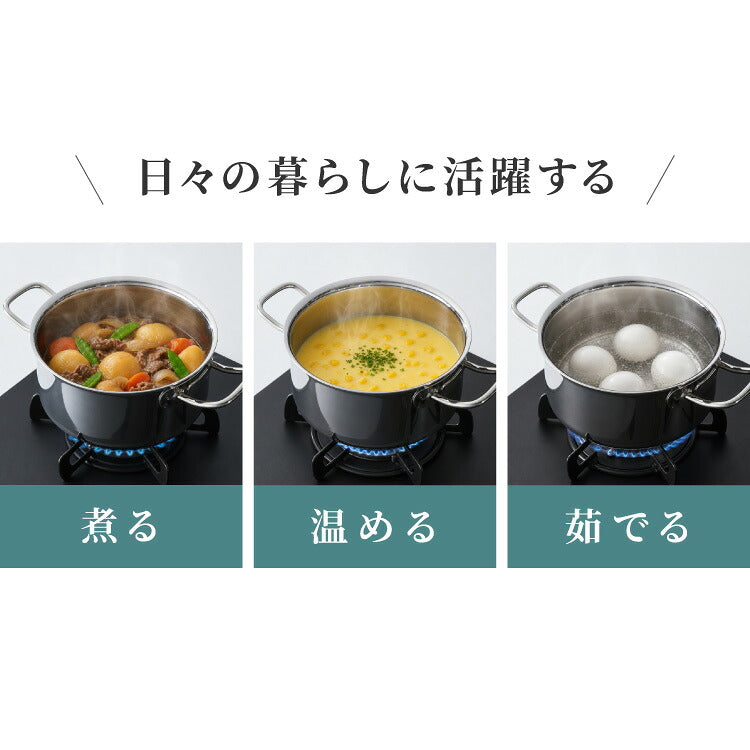日本製 燕三条 ステンレス3層 両手鍋 20cm IH対応 蓋付き 全面鏡面