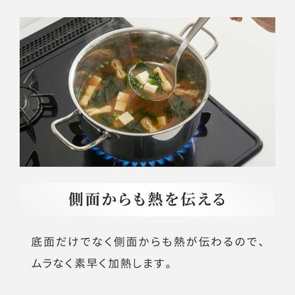 日本製 燕三条 ステンレス3層 両手鍋 20cm IH対応 蓋付き 全面鏡面仕上げ ガス火OK アルミクラッド 三層鋼 鍋 フッ素不使用 SUS304 ステンレス製 フライパン シモリュウ プラジュール