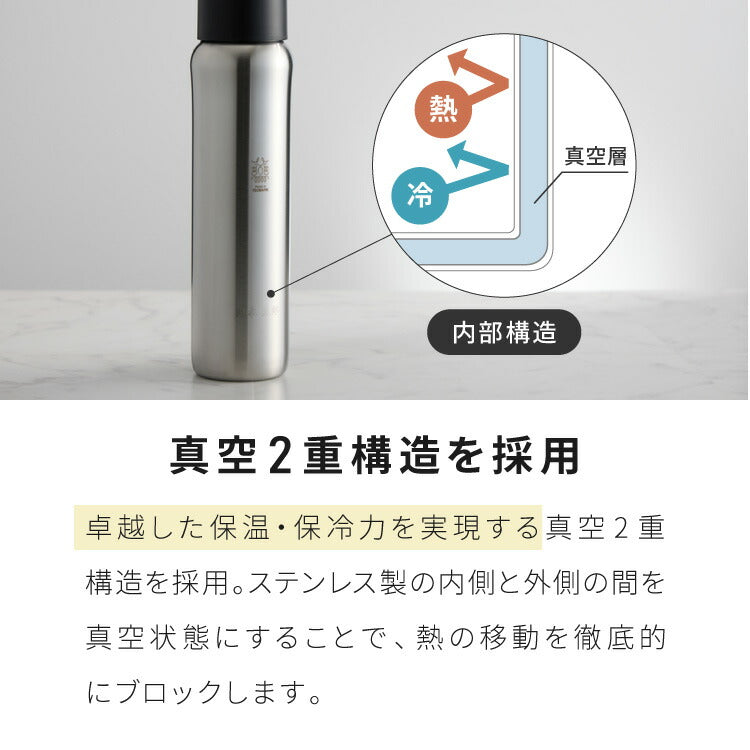 燕三条で作る真空マグボトル 500ml ステンレス 保冷 保温 真空断熱 二層構造 丸みデザイン 日本製 燕三条 水筒 【Made in TSUBAME】スリム シンプル シルバー ボトル おしゃれ