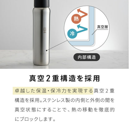 燕三条で作る真空マグボトル 500ml ステンレス 保冷 保温 真空断熱 二層構造 丸みデザイン 日本製 燕三条 水筒 【Made in TSUBAME】スリム シンプル シルバー ボトル おしゃれ