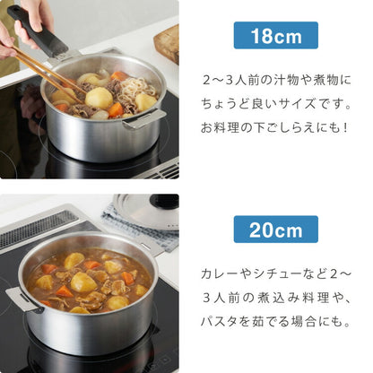 日本製 燕三条 取っ手が取れる ステンレス鍋 4サイズセット 14cm/16cm/18cm/20cm 着脱式ハンドル 創燕 ステンレス 鍋 セット 片手鍋 省スペース コンパクト 鍋セット (代引不可)