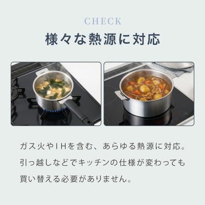 日本製 燕三条 取っ手が取れる ステンレス鍋 4サイズセット 14cm/16cm/18cm/20cm 着脱式ハンドル 創燕 ステンレス 鍋 セット 片手鍋 省スペース コンパクト 鍋セット (代引不可)