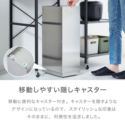 隠せる ステンレスダストボックス 30L袋用 隠しキャスター付き スタイリッシュ ゴミ箱 スライド式 フタ付き 蓋付き シンプル ごみ箱 スリム 省スペース おしゃれ 角型 リビング キッチン デスク