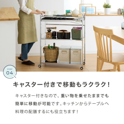 日本製 燕三条 ステンレス作業台ワゴン 幅73.5cm 引出付き ハンドル付き キッチンワゴン 作業台 調理台 スリム キャスター付き おしゃれ ステンレス天板 シルバー ステンレスワゴン キッチンラック(代引不可)