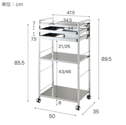 日本製 燕三条 ステンレス作業台ワゴン 幅50cm 2段 引出付き ハンドル付き キッチンワゴン 作業台 調理台 スリム キャスター付き おしゃれ ステンレス天板 シルバー ステンレスワゴン キッチンラック(代引不可)