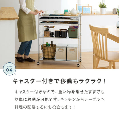 日本製 燕三条 ステンレス作業台ワゴン 幅73.5cm 2段 引出付き ハンドル付き キッチンワゴン 作業台 調理台 スリム キャスター付き おしゃれ ステンレス天板 シルバー ステンレスワゴン(代引不可)