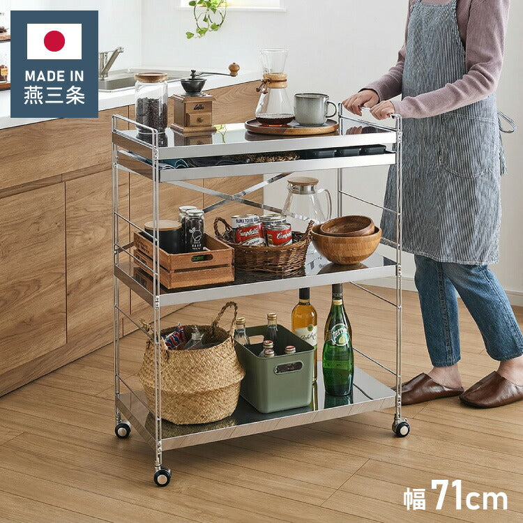 日本製 燕三条 ステンレス作業台ワゴン ダブルフレームデザイン 引出し