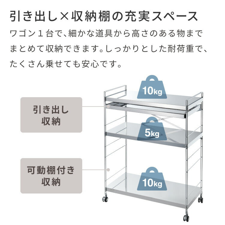 ダブルフレームデザイン】日本製 燕三条 ステンレス作業台ワゴン