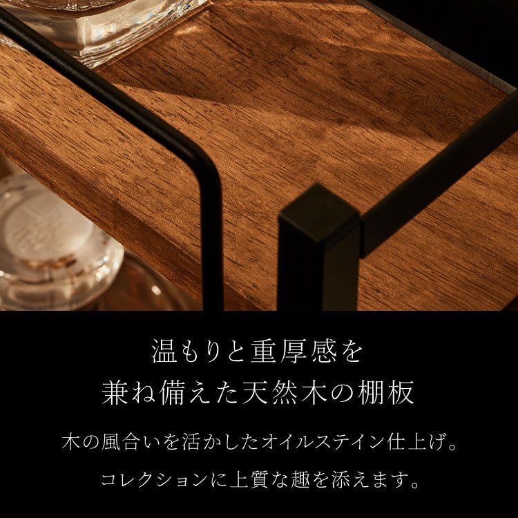 日本製 燕三条 アンティーク調 ウイスキーラック 3段 幅60cm 奥行13cm スリム オープンラック コレクションラック ディスプレイラック ディスプレイ シェルフ スチールラック ブラウン 木目 酒棚 棚(代引不可)