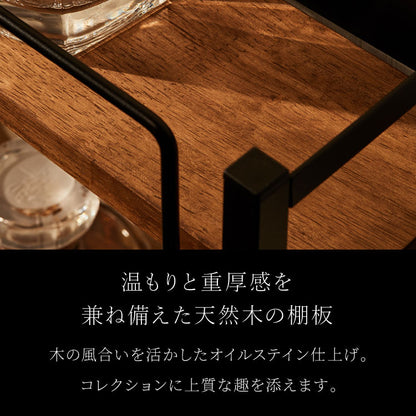 日本製 燕三条 アンティーク調 ウイスキーラック 3段 幅60cm 奥行13cm スリム オープンラック コレクションラック ディスプレイラック ディスプレイ シェルフ スチールラック ブラウン 木目 酒棚 棚(代引不可)