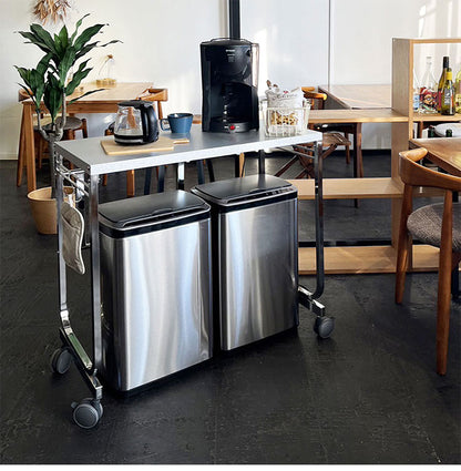 日本製 燕三条 伸縮キッチンサイドカウンター 作業台ワゴン 幅55~90cm 伸縮式 キッチンカウンター キッチンワゴン ガルバリウム鋼板使用 伸縮 伸縮式 作業台 ワゴン ゴミ箱ラック ごみ箱ラック(代引不可)