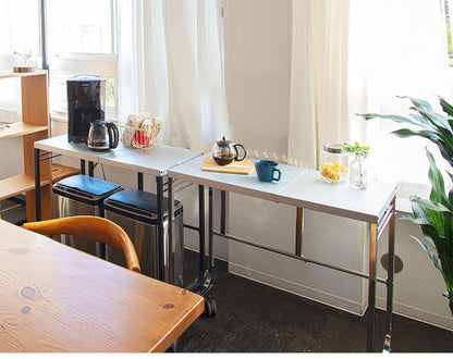 日本製 燕三条 伸縮キッチンサイドカウンター 作業台ワゴン 幅55~90cm 伸縮式 キッチンカウンター キッチンワゴン ガルバリウム鋼板使用 伸縮 伸縮式 作業台 ワゴン ゴミ箱ラック ごみ箱ラック(代引不可)